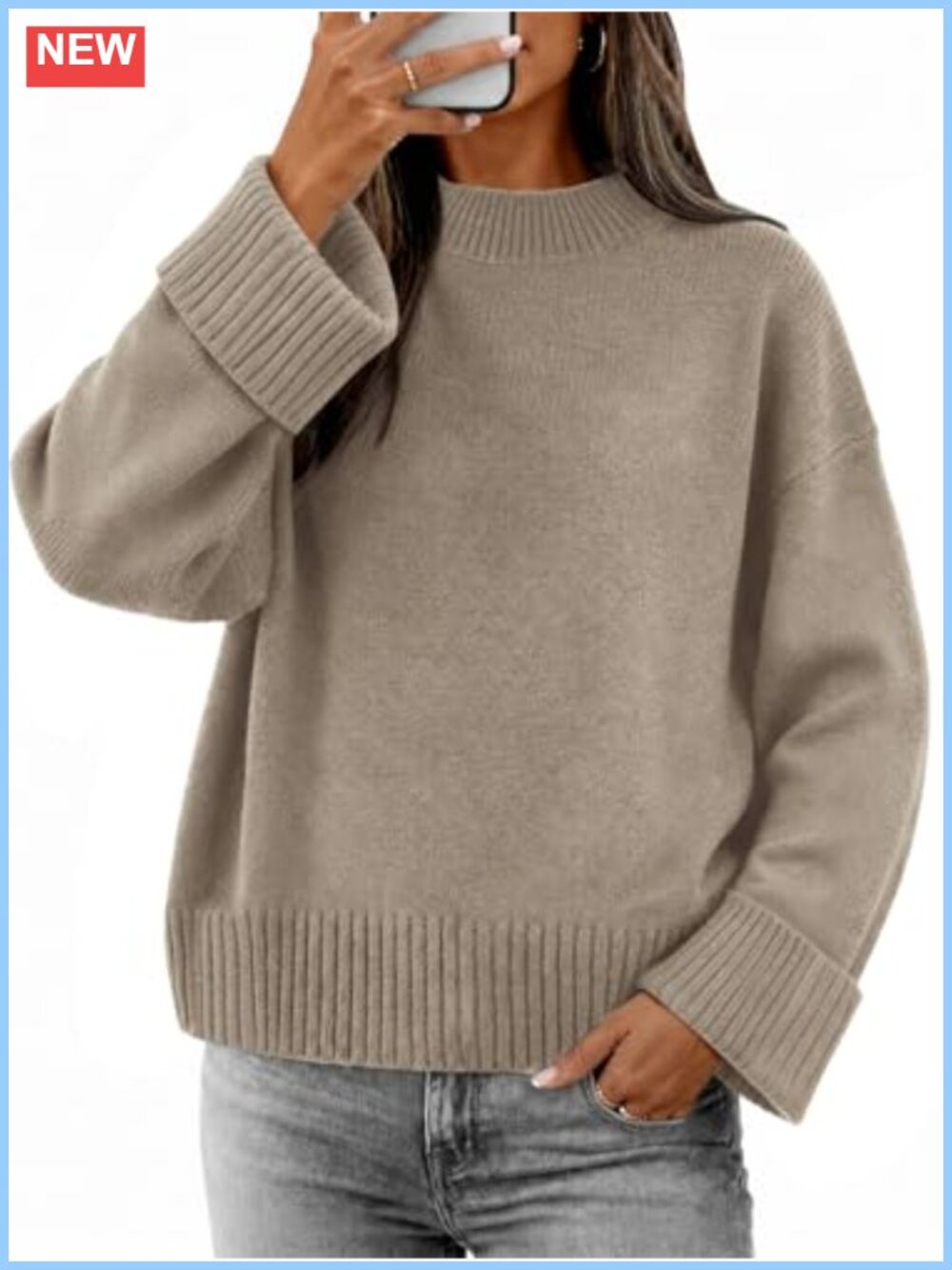 Ribbed Knit Crewneck Pullover Sweater Loose Fit Long Sleeve Casual Fall Winter